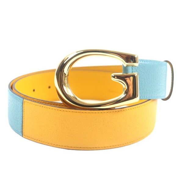 Gucci Memorable Buckle g Logo Buckle Bicolor Leather Belt Yellow Blue main image 6